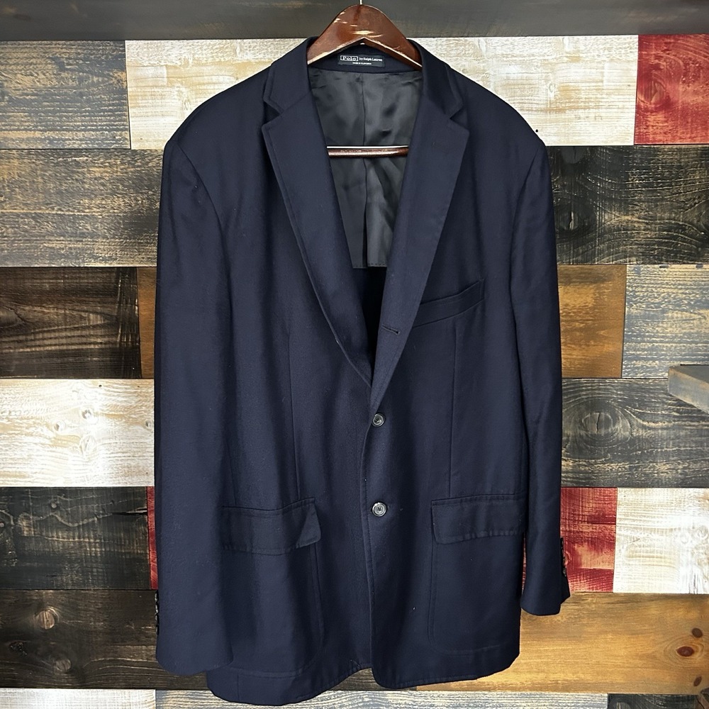 Polo Ralph Lauren Sport Coat Wool Work Jacket Blazer Half Lined Navy 46L